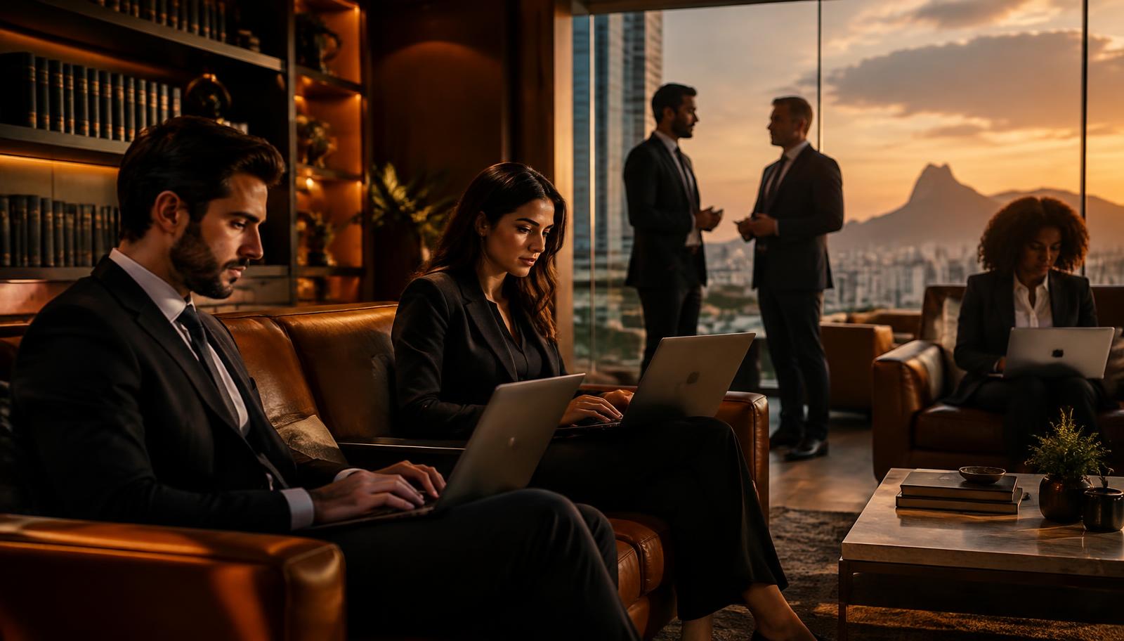 Advogados em ambiente premium de estudo e trabalho